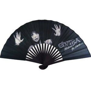 Elvira Dark Love Fabric & Bamboo Hand Fan 16" Wide NWT